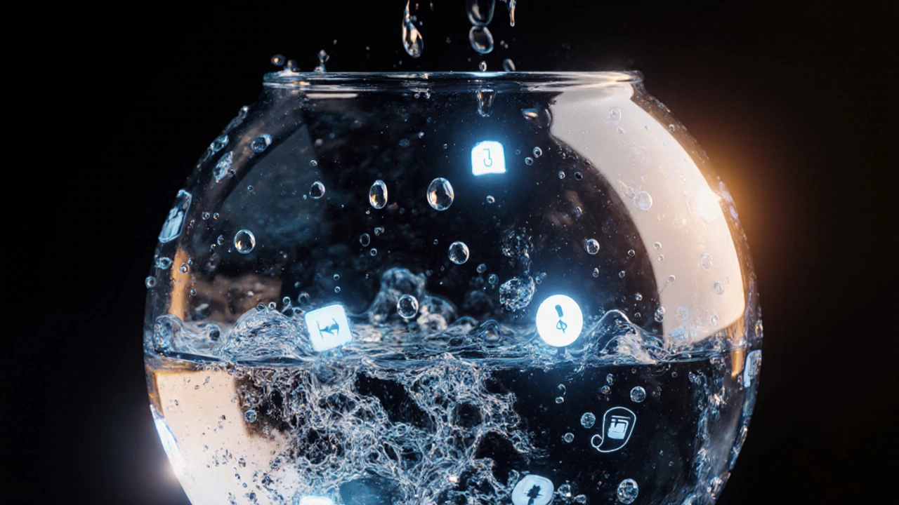 A delicate glass orb nearly overflowing with swirling sounds and emotions, symbolizing sensory overload.