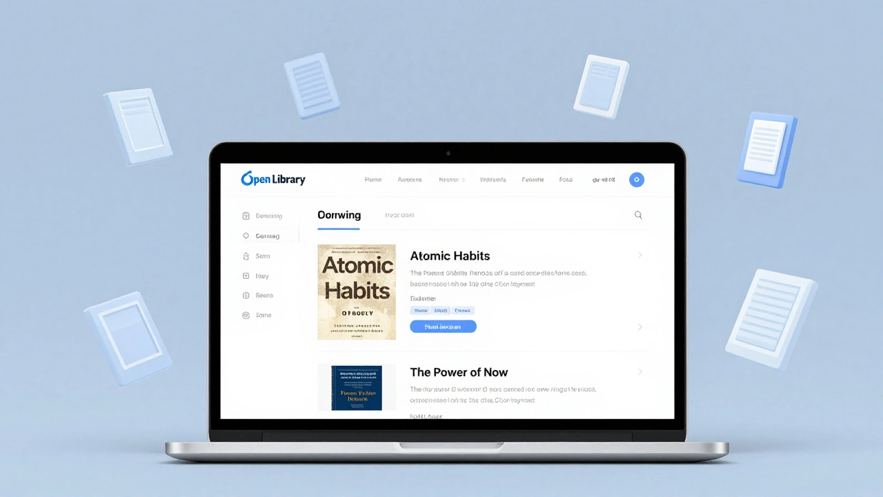 Open Library website showing free self-help ebooks on a laptop screen