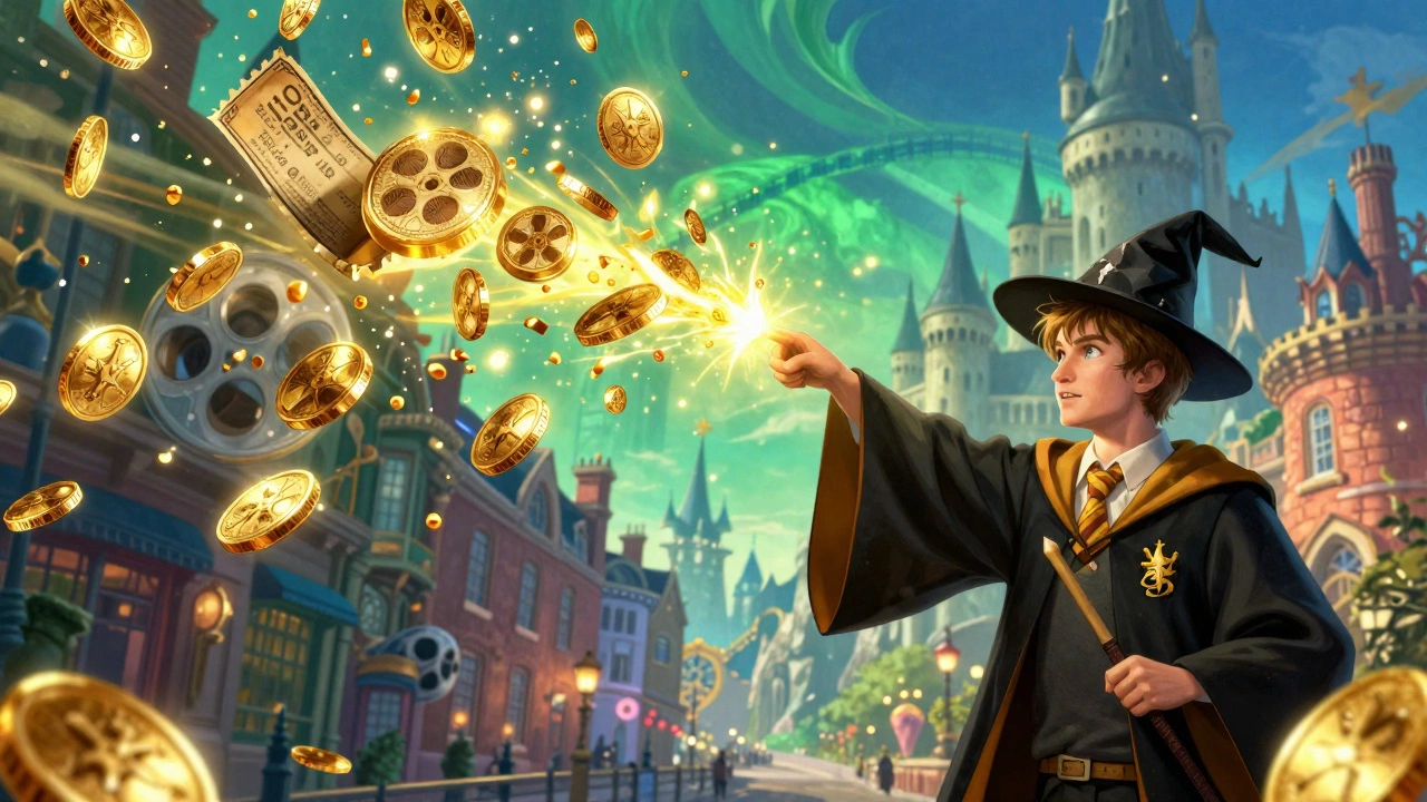 Magical illustration of a wizard transforming spells into franchise merchandise