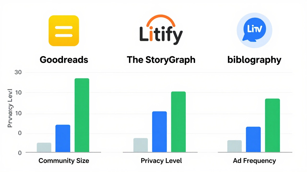 Chart comparing Goodreads, The StoryGraph, Litify, and Bibliography features