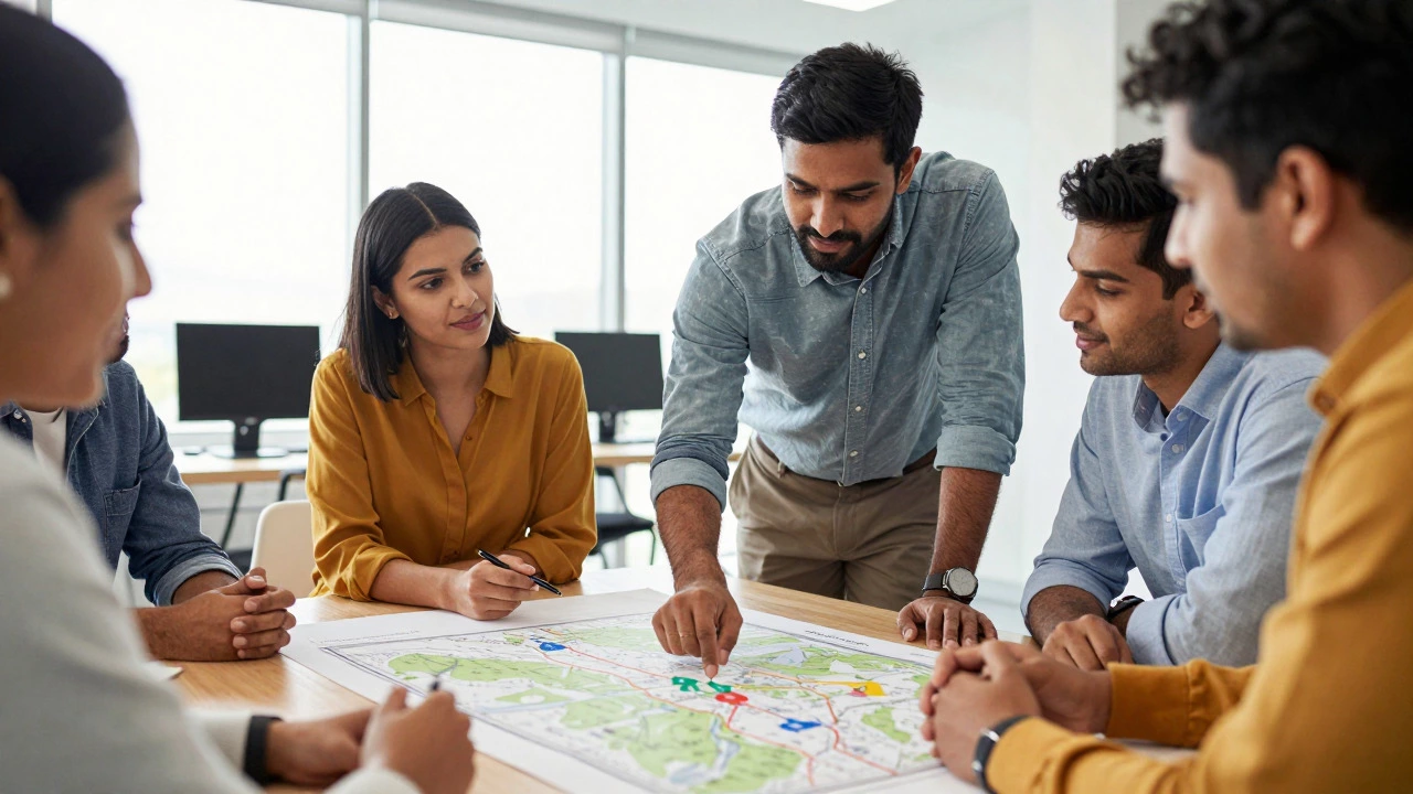 Manager and employee reviewing a career development roadmap