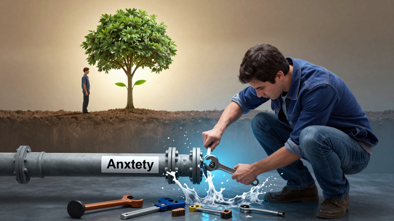 Person fixing a leak vs planting a tree, showing reactive vs proactive growth
